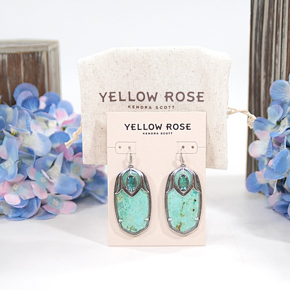 Kendra Scott Darby Yellow Rose Sea Green Chrysocolla Silver Drop Earrings NWT - Picture 3 of 6
